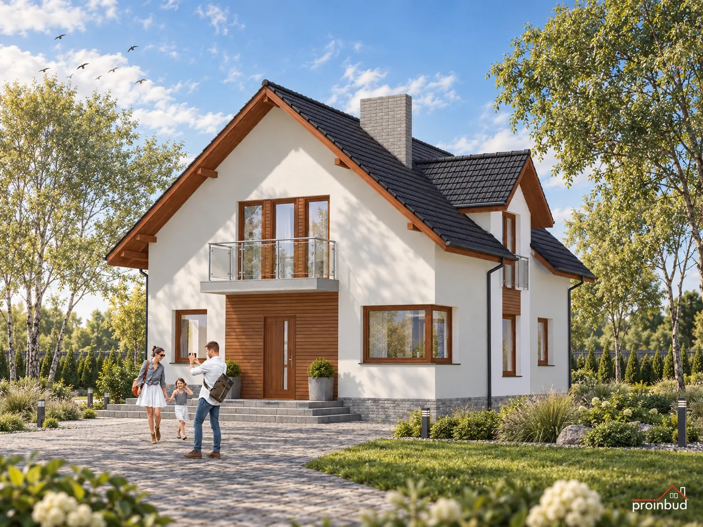 Dom jednorodzinny z poddaszem użytkowym i balkonem